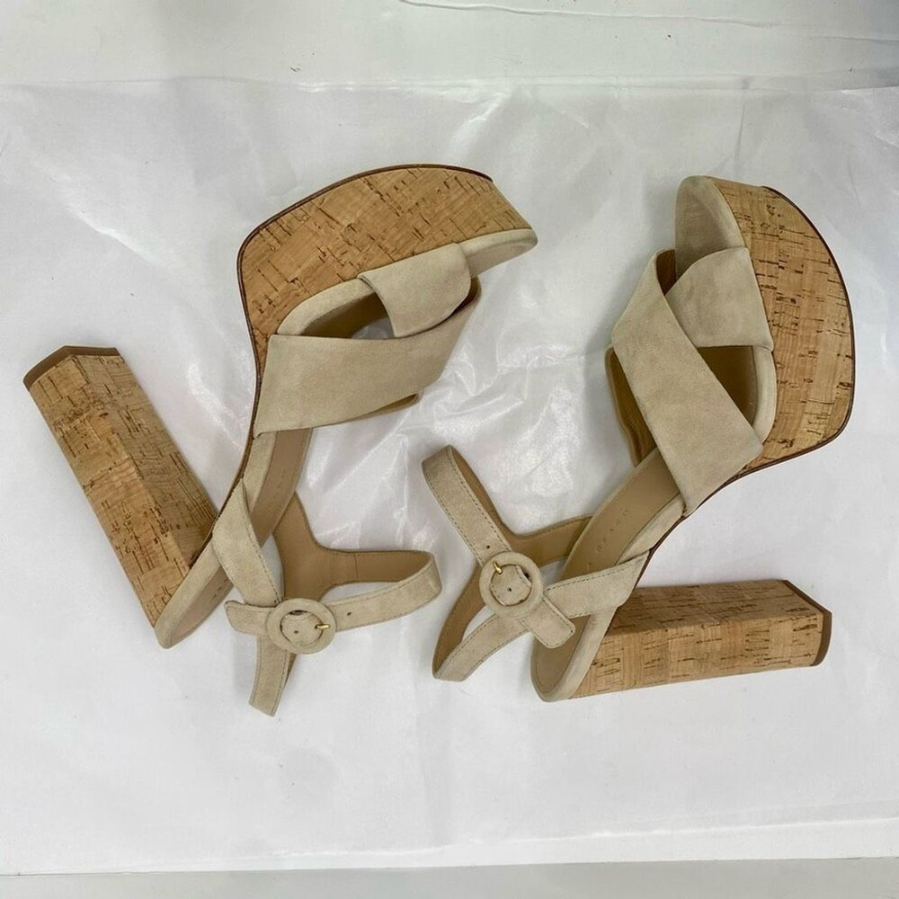 Veronica Beard 'Lucille' Suede Platform Heel Sandals, Cream Ecru Strappy Women’s - Picture 5 of 14